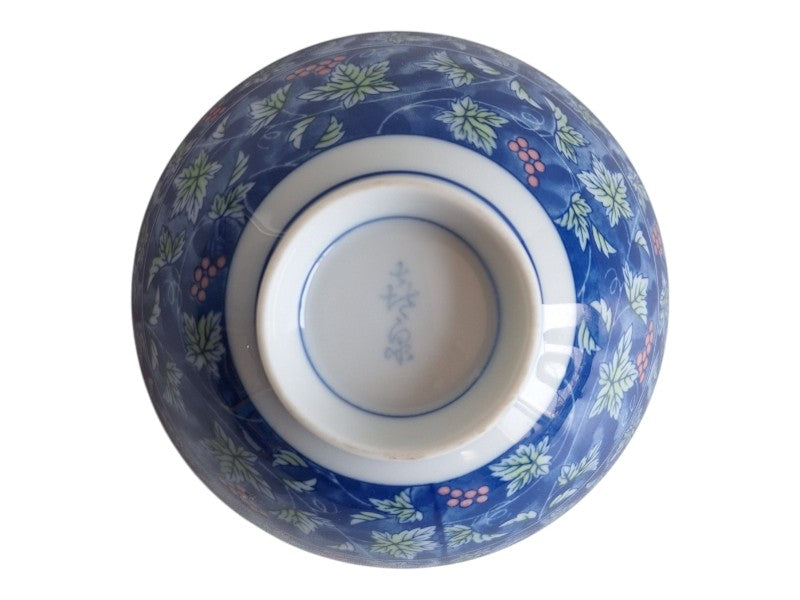 Japanische Porzellanschale für Reis | Pfingstrosenmotiv Blau-Weiß | Gemarkt