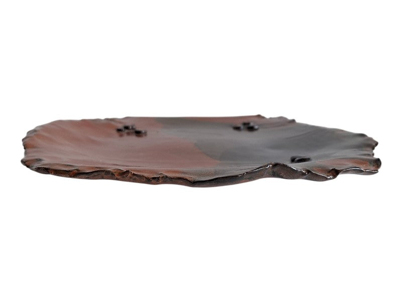 Studiokeramik Schale | Handgefertigt Braun-Schwarz Glasur | Signiert Joan | 39,5 cm