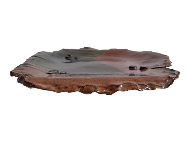 Studiokeramik Schale | Handgefertigt Braun-Schwarz Glasur | Signiert Joan | 39,5 cm
