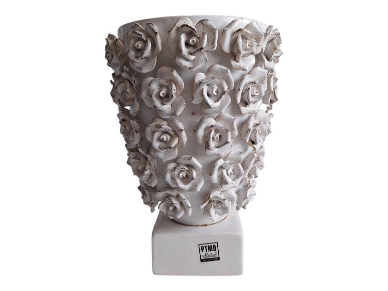 PTMD Collection Porzellanvase | Weiß mit Rosenmotiv | 25,5 cm