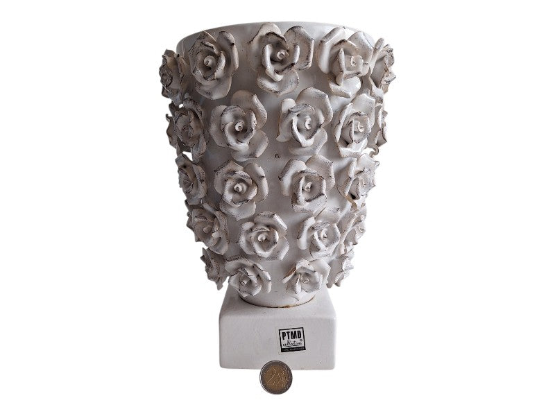 PTMD Collection Porzellanvase | Weiß mit Rosenmotiv | 25,5 cm