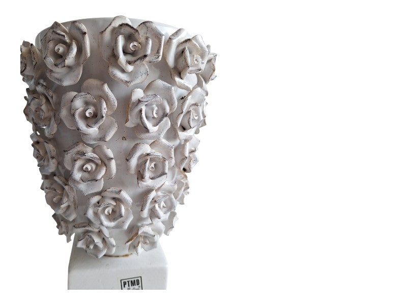 PTMD Collection Porzellanvase | Weiß mit Rosenmotiv | 25,5 cm