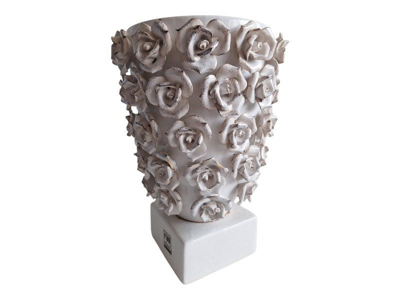 PTMD Collection Porzellanvase | Weiß mit Rosenmotiv | 25,5 cm