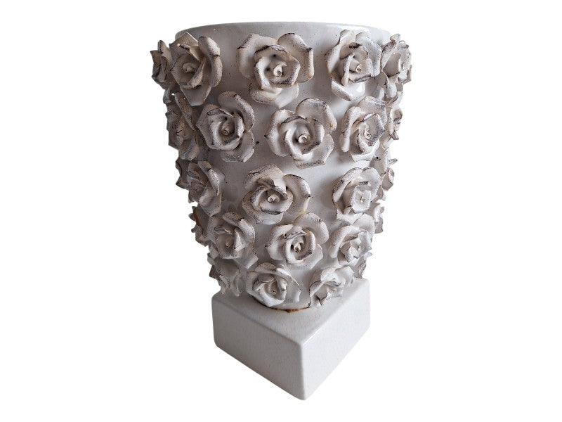 PTMD Collection Porzellanvase | Weiß mit Rosenmotiv | 25,5 cm