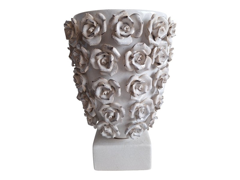 PTMD Collection Porzellanvase | Weiß mit Rosenmotiv | 25,5 cm