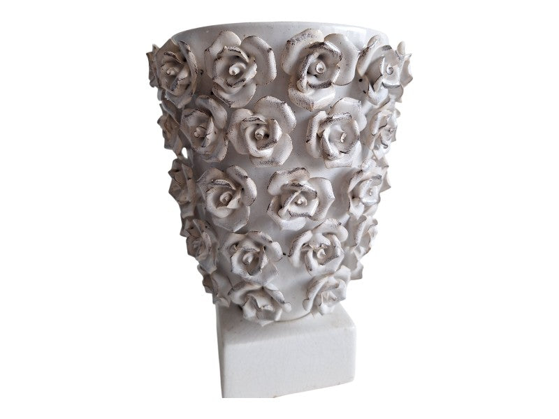 PTMD Collection Porzellanvase | Weiß mit Rosenmotiv | 25,5 cm