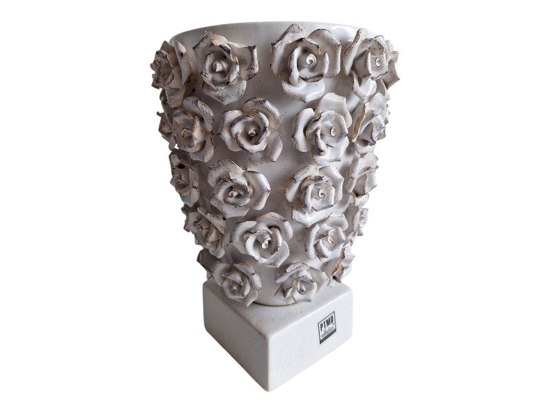 PTMD Collection Porzellanvase | Weiß mit Rosenmotiv | 25,5 cm