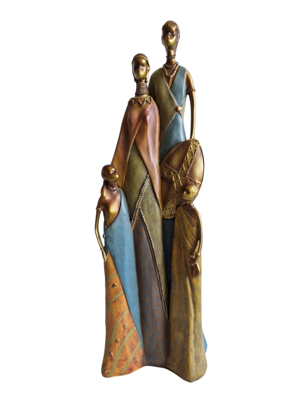 Massai Familiengruppe – dekorative Skulptur aus Kunstharz, vier Figuren