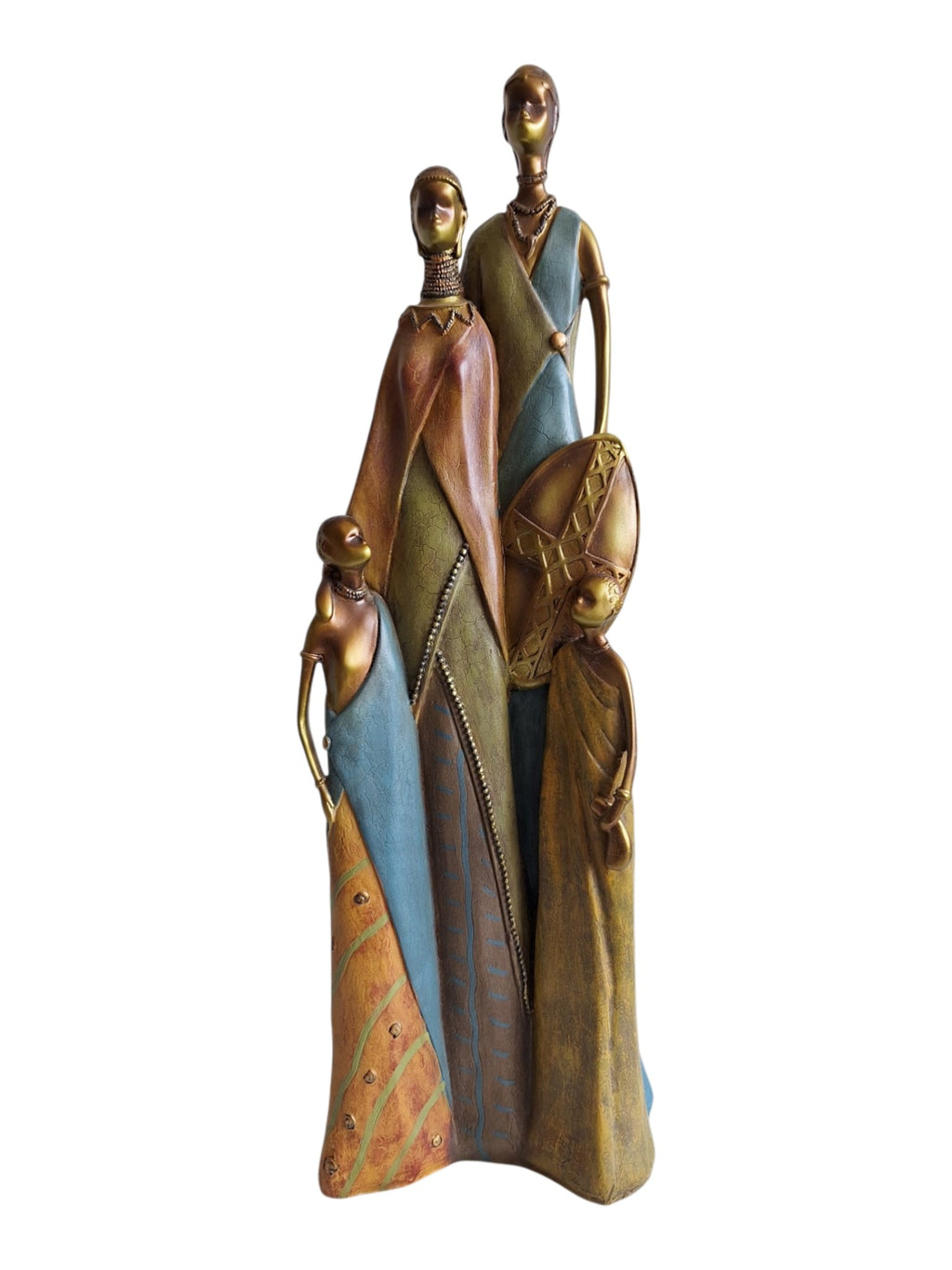 Massai Familiengruppe – dekorative Skulptur aus Kunstharz, vier Figuren