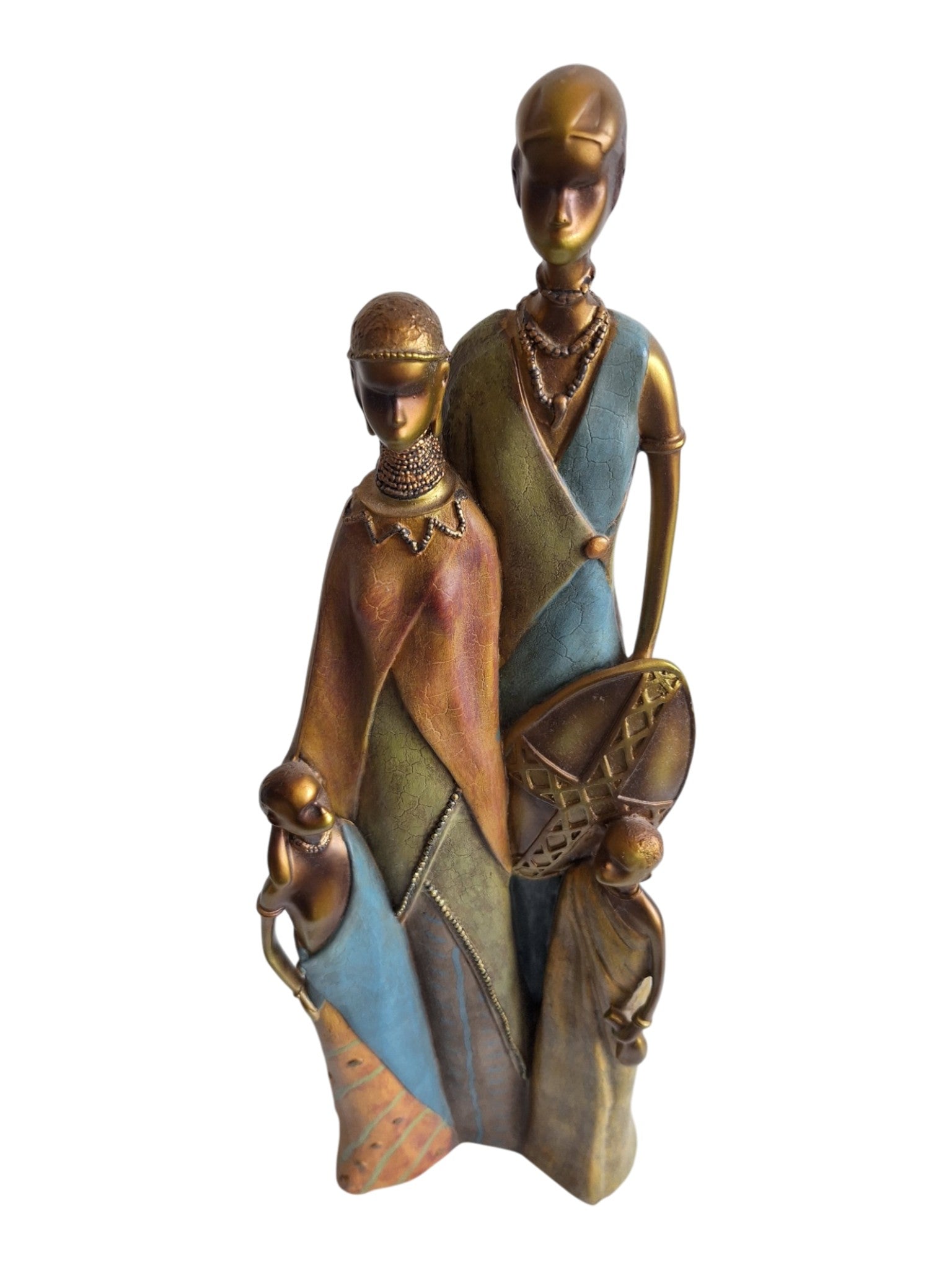 Massai Familiengruppe – dekorative Skulptur aus Kunstharz, vier Figuren
