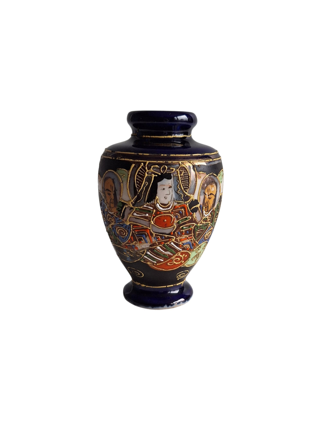 Japanese Satsuma Vase with Dark Blue Glaze & Gold Accents – Meiji Period