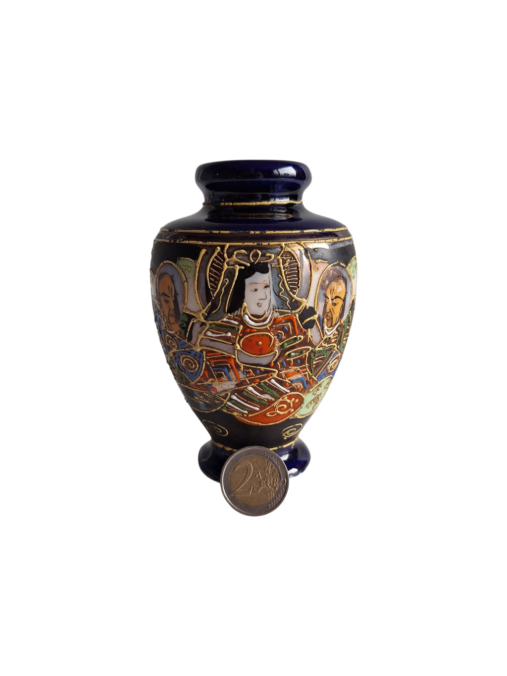 Japanese Satsuma Vase with Dark Blue Glaze & Gold Accents – Meiji Period