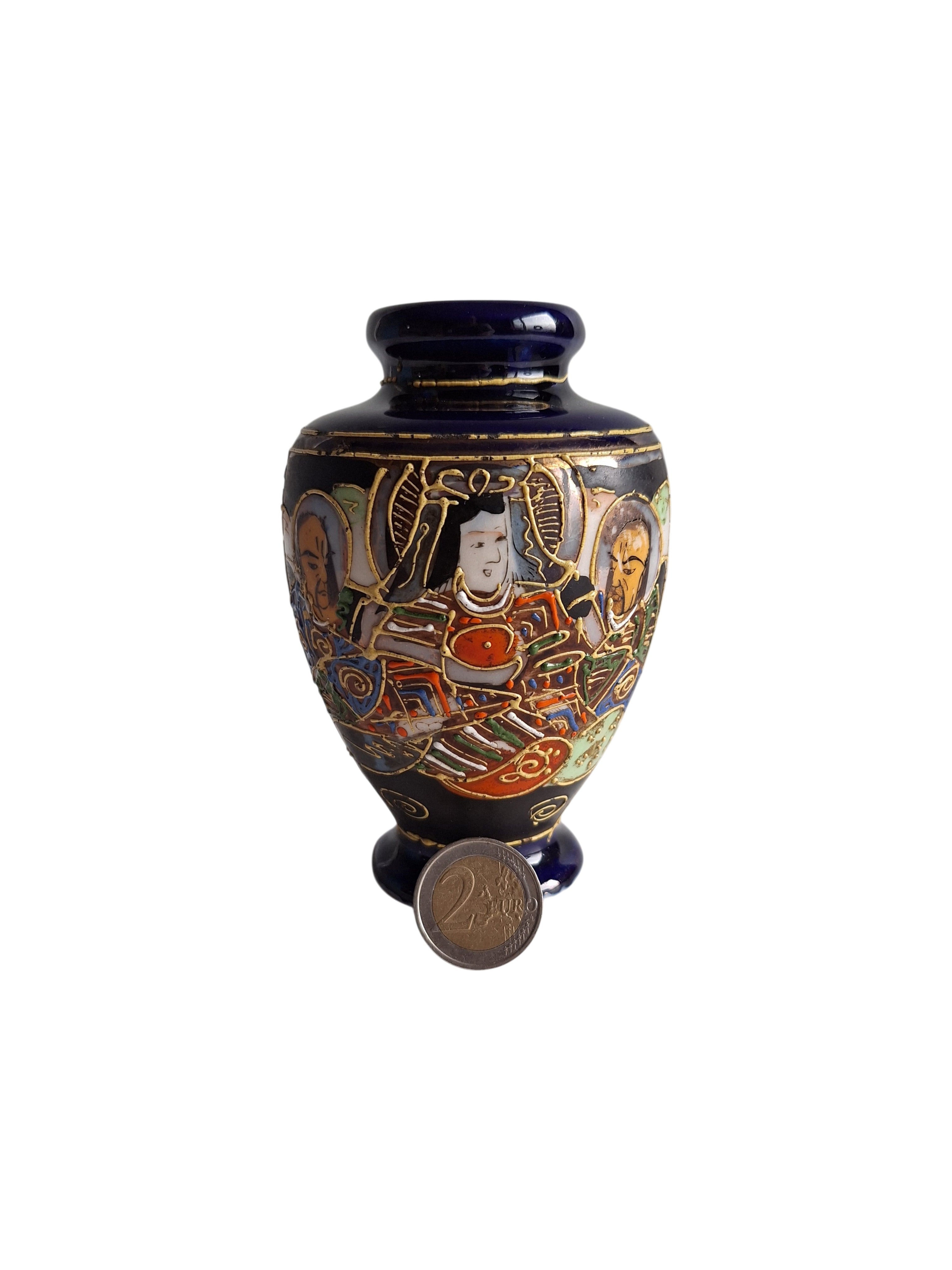 Japanische Satsuma-Vase mit dunkelblauer Glasur & Goldakzenten – Meiji-Zeit