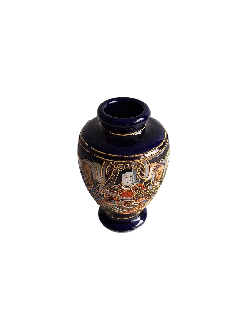 Japanese Satsuma Vase with Dark Blue Glaze & Gold Accents – Meiji Period