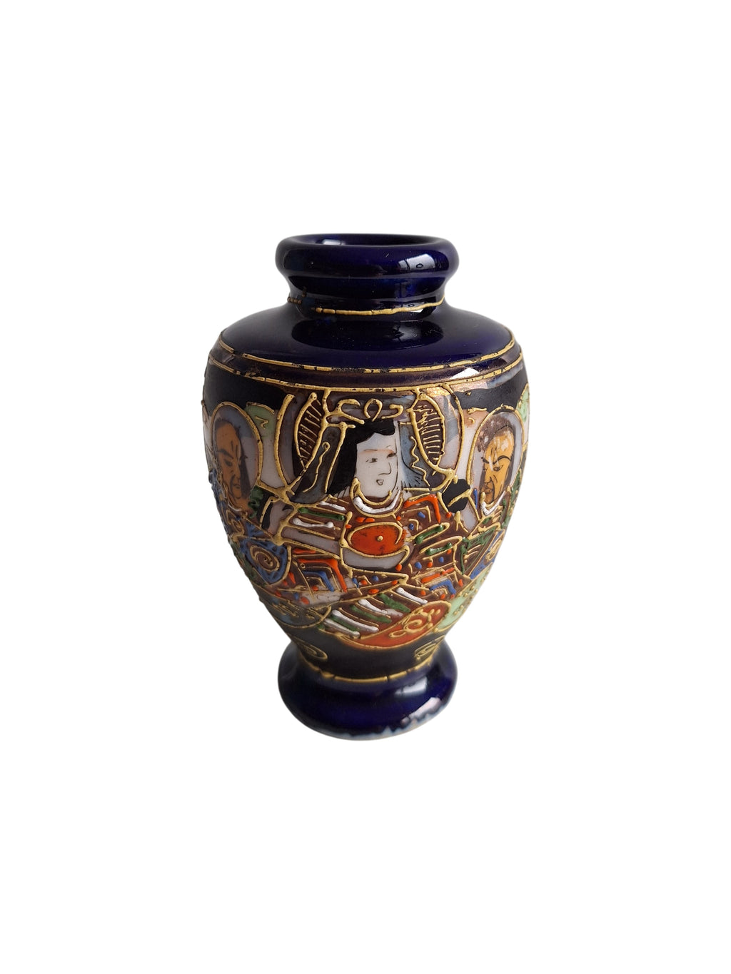 Japanese Satsuma Vase with Dark Blue Glaze & Gold Accents – Meiji Period