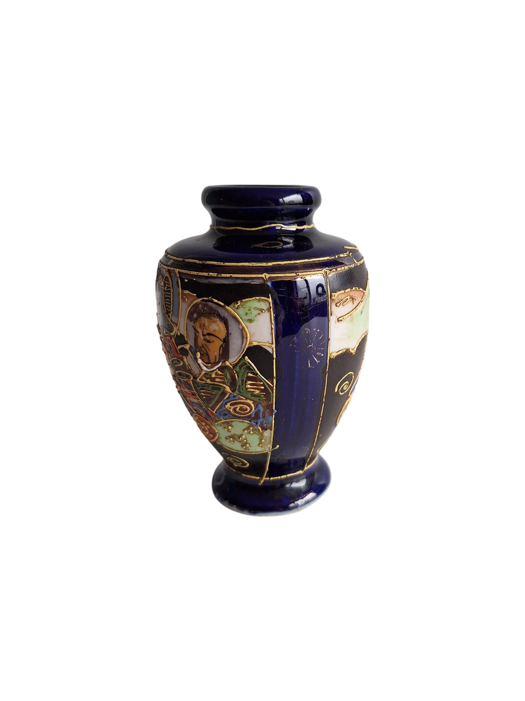 Japanese Satsuma Vase with Dark Blue Glaze & Gold Accents – Meiji Period