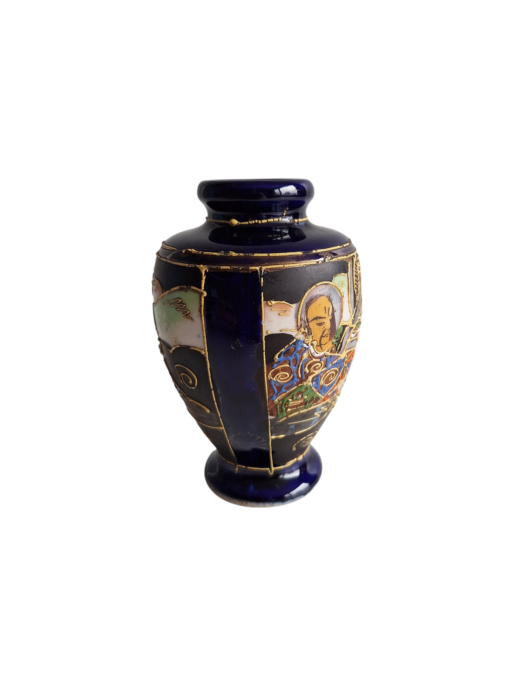 Japanese Satsuma Vase with Dark Blue Glaze & Gold Accents – Meiji Period