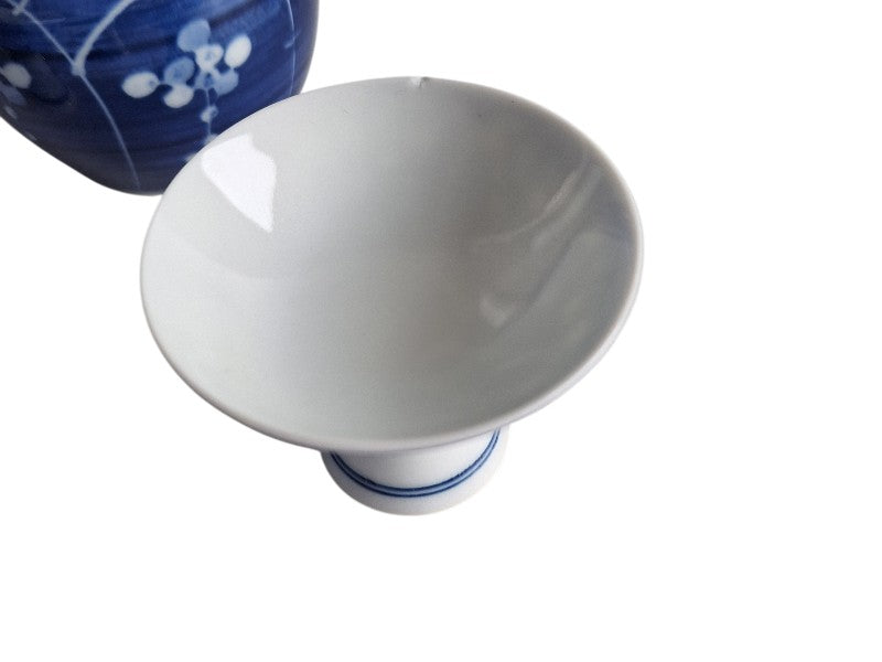 Japanisches Arita-Porzellan Sake-Set – Blau-weißes Prunus-Dekor, 2 Tokkuri & 5 Choko