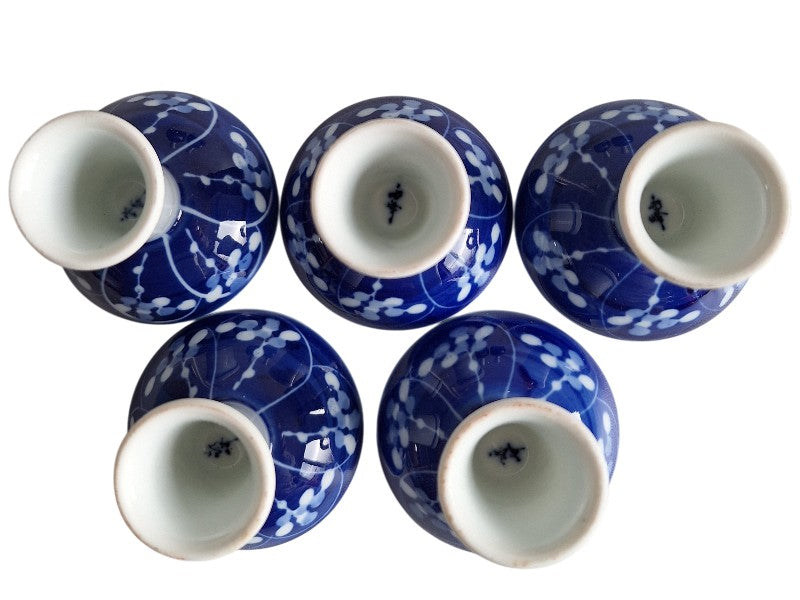 Japanisches Arita-Porzellan Sake-Set – Blau-weißes Prunus-Dekor, 2 Tokkuri & 5 Choko