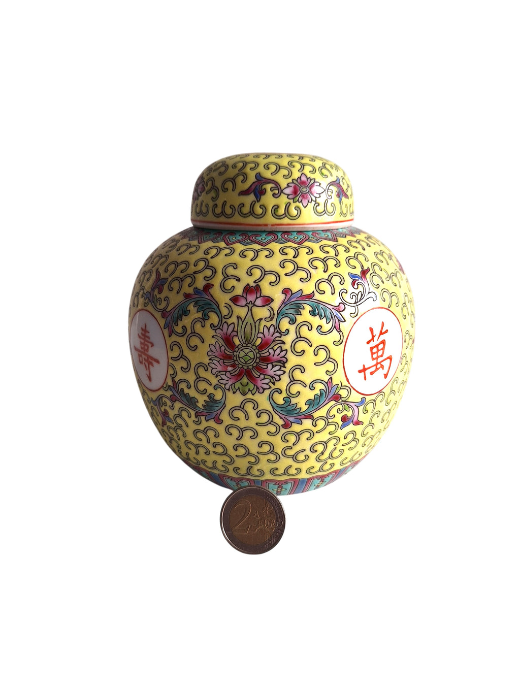 Jingdezhen Gemberpot in Famille Rose-stijl – Gele Ondergrond, China, Eerste Helft 20e Eeuw