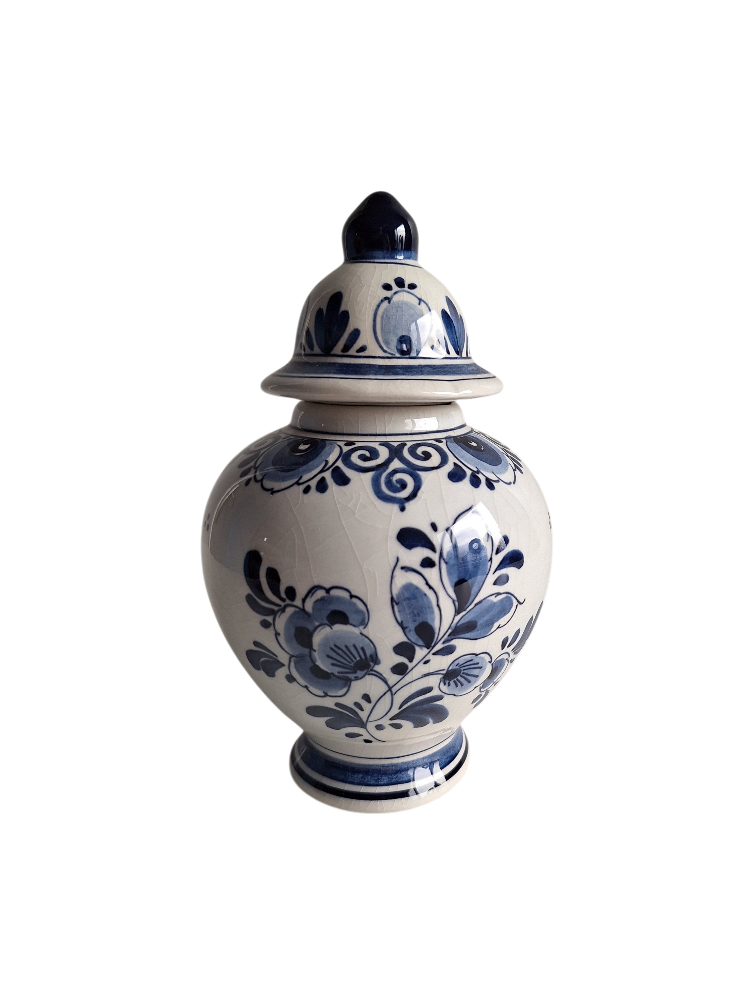 Delfts Blaue Deckelvase | Keramikfabrik Velsen | Ingwertopf Baluster Handbemalt