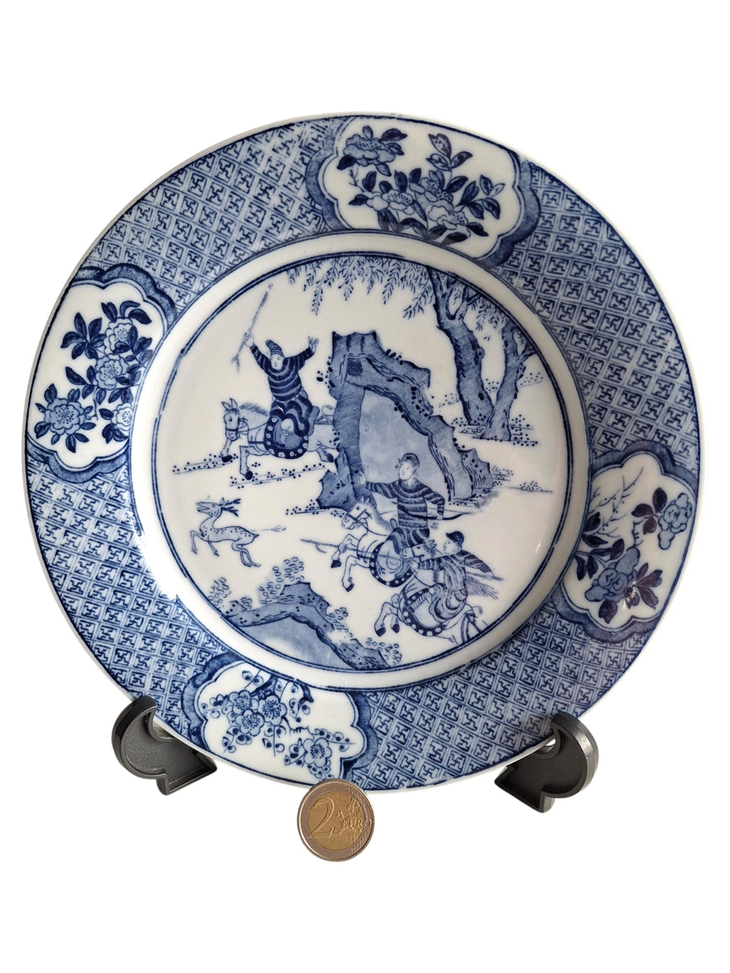 Antikes Petrus Regout Wandteller | Ming Chinoiserie Jagdszene | Blau-Weiß Ø 22,5 cm