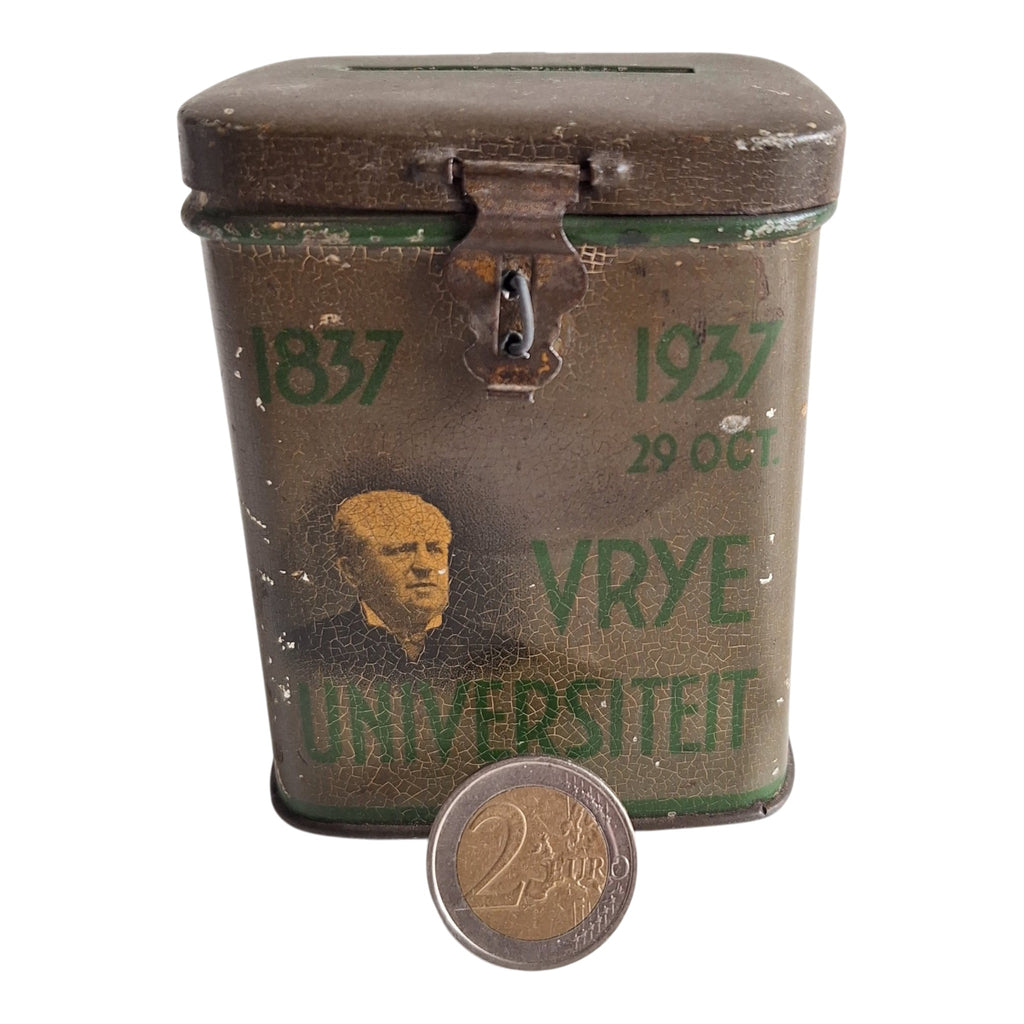 Metallene Spendendose Freie Universität Amsterdam 1937 — Beschädigtes Exemplar