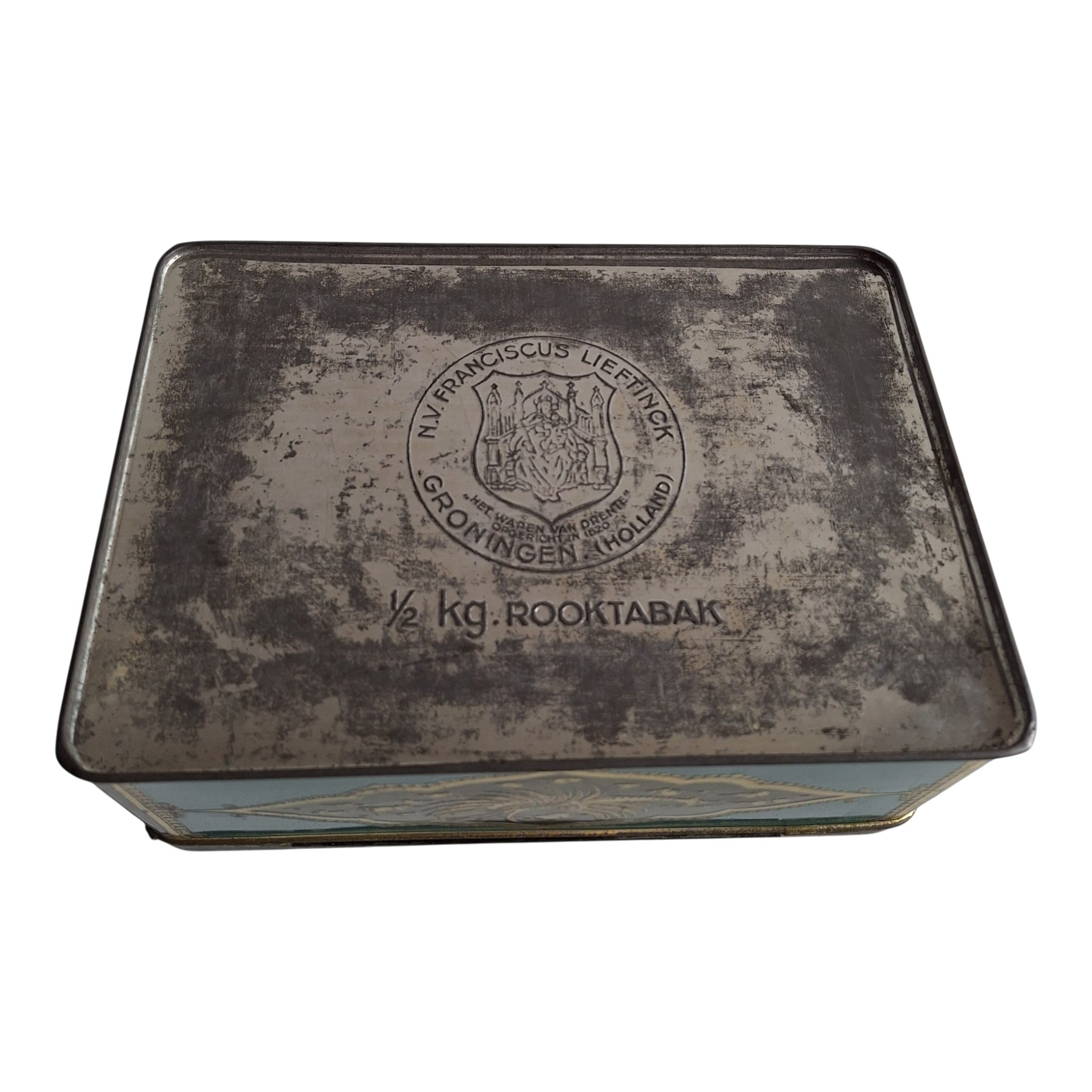 Tabakdose F. Lieftinck Groningen — Orientalisches Motiv Blau & Gold ½ kg Rauchtabak