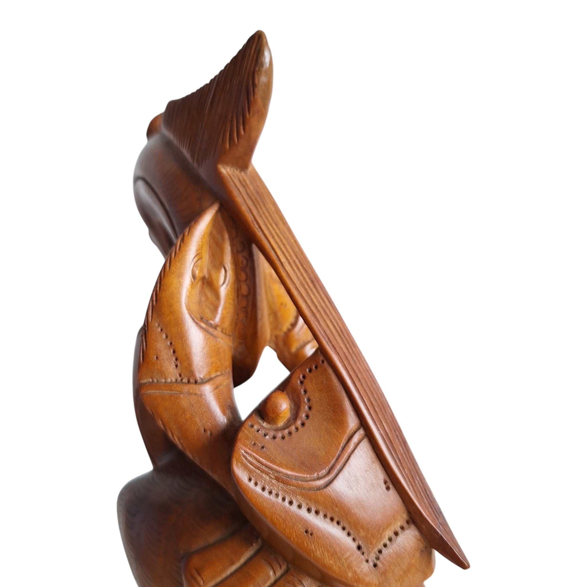Reiher mit Garnele und Krabbe – Handgeschnitzte Holzstatue (36,5 cm)