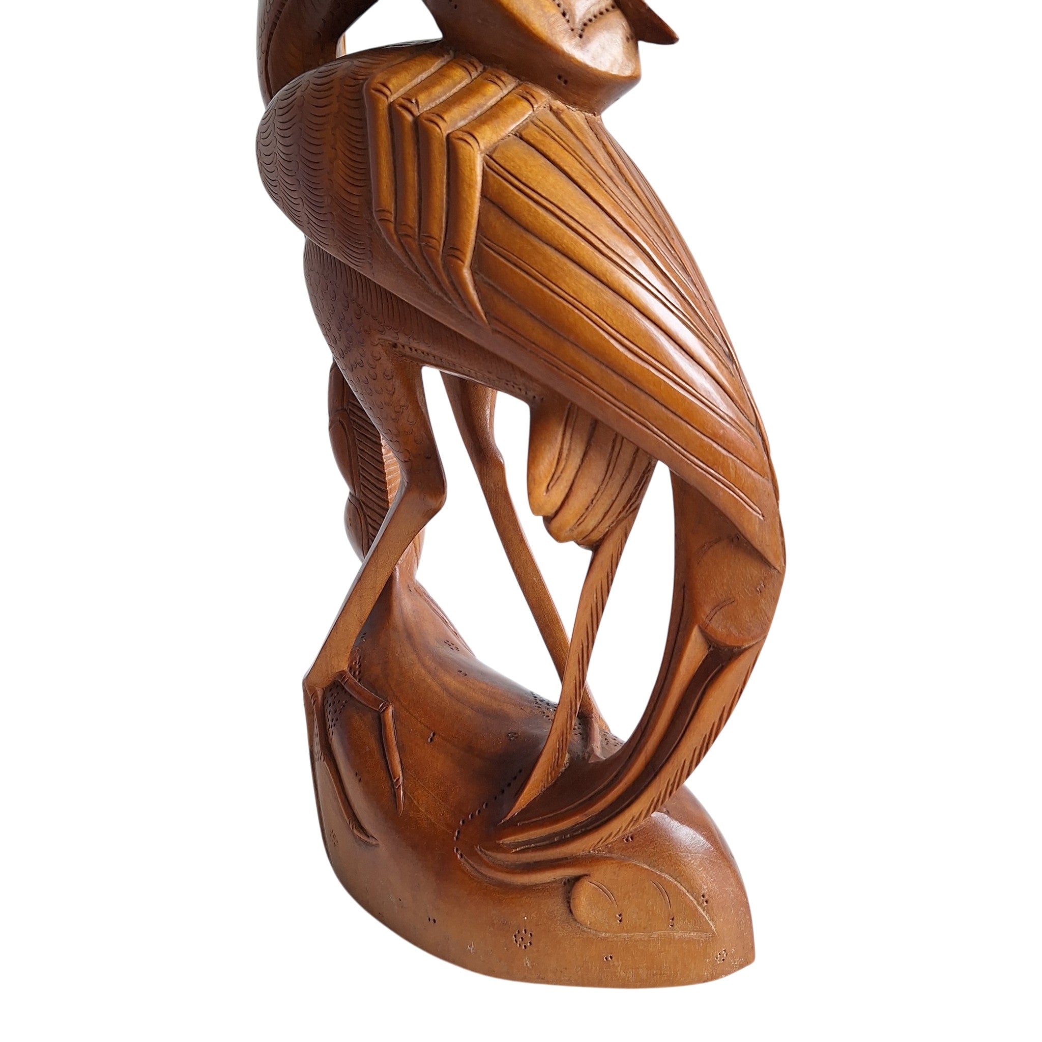 Reiher mit Garnele und Krabbe – Handgeschnitzte Holzstatue (36,5 cm)