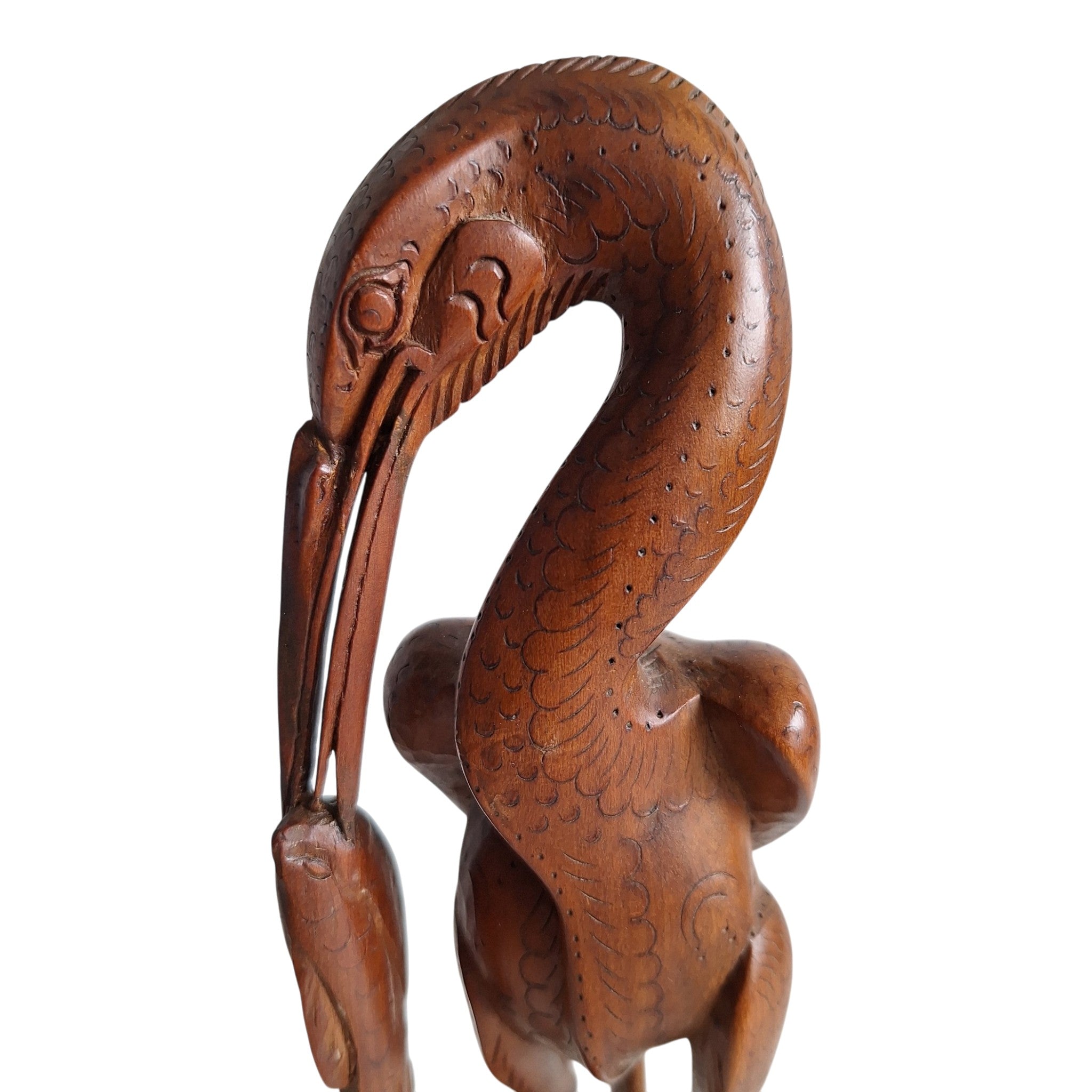 Reiher mit Jungtier – Balinesische handgeschnitzte Holzfigur (29,5 cm)
