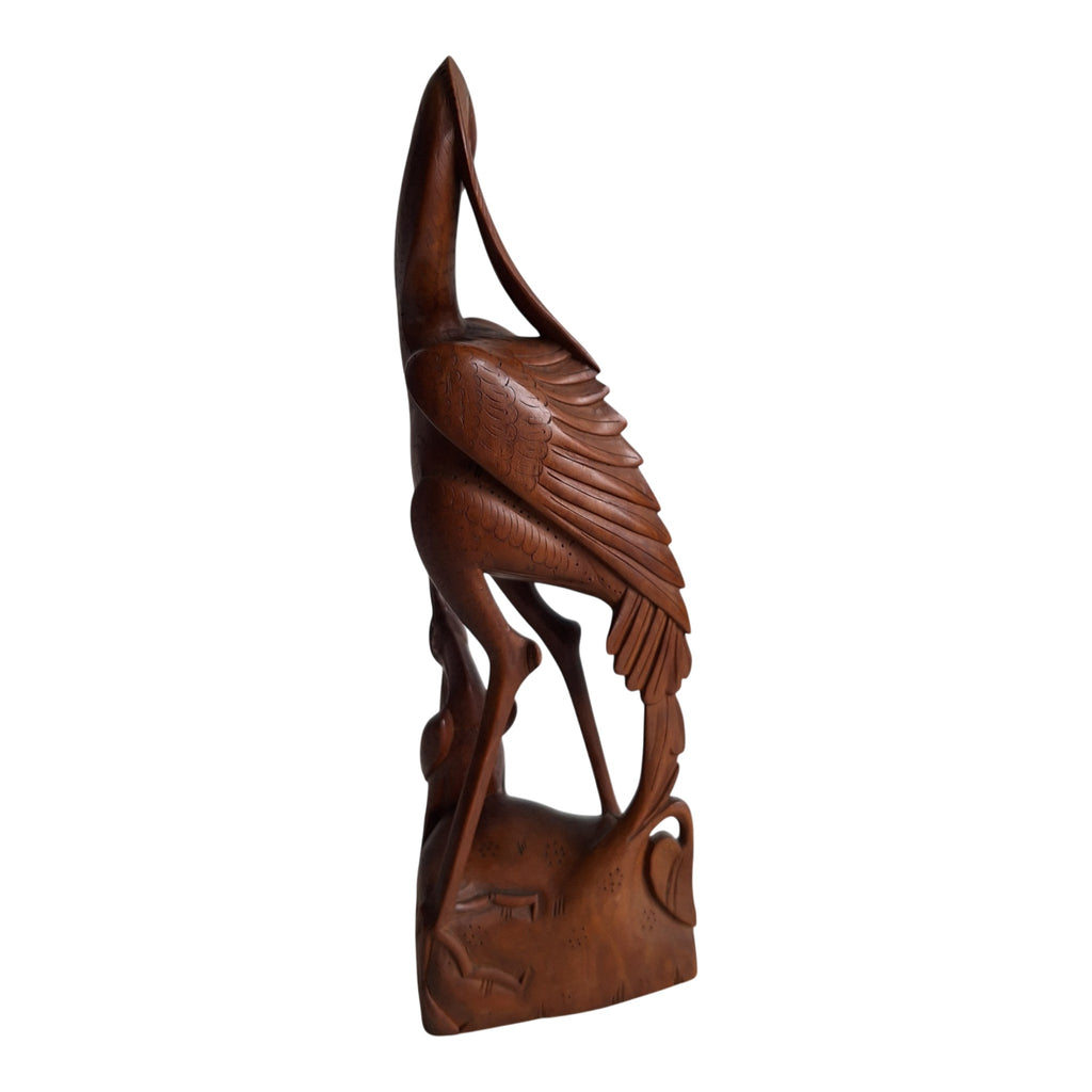 Reiher mit Jungtier – Balinesische handgeschnitzte Holzfigur (29,5 cm)