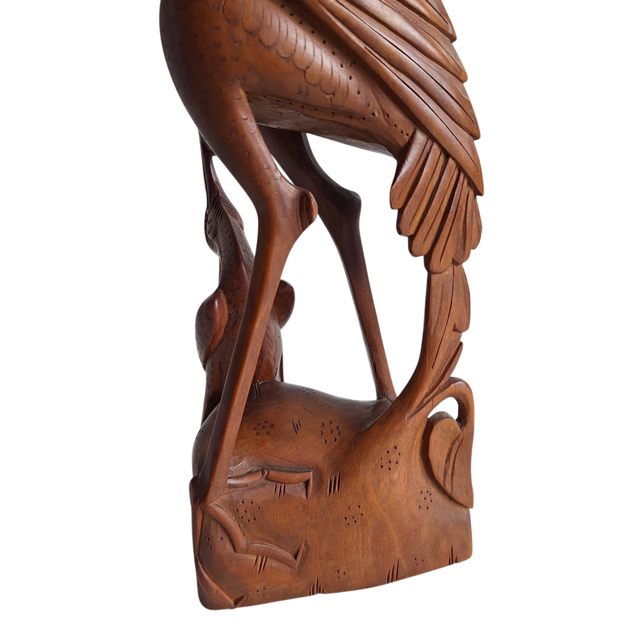 Reiher mit Jungtier – Balinesische handgeschnitzte Holzfigur (29,5 cm)