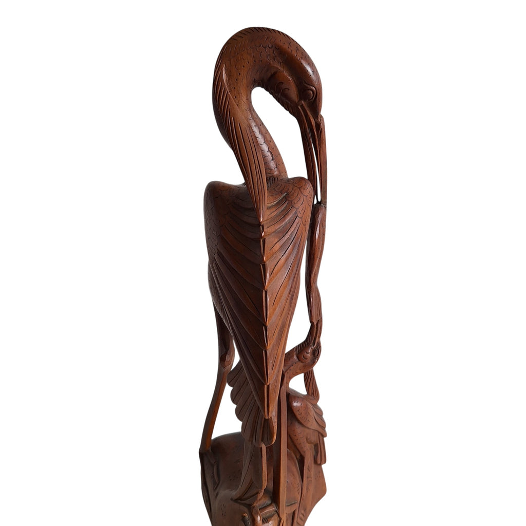 Reiher mit Jungtier – Balinesische handgeschnitzte Holzfigur (29,5 cm)