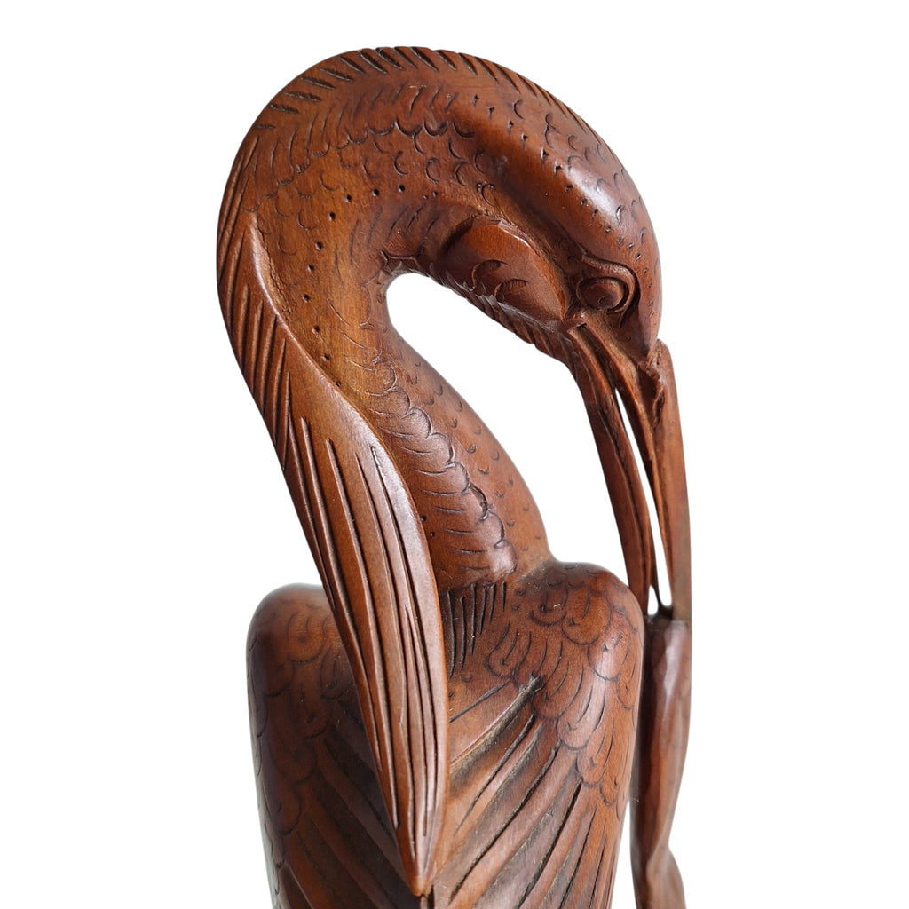 Reiher mit Jungtier – Balinesische handgeschnitzte Holzfigur (29,5 cm)