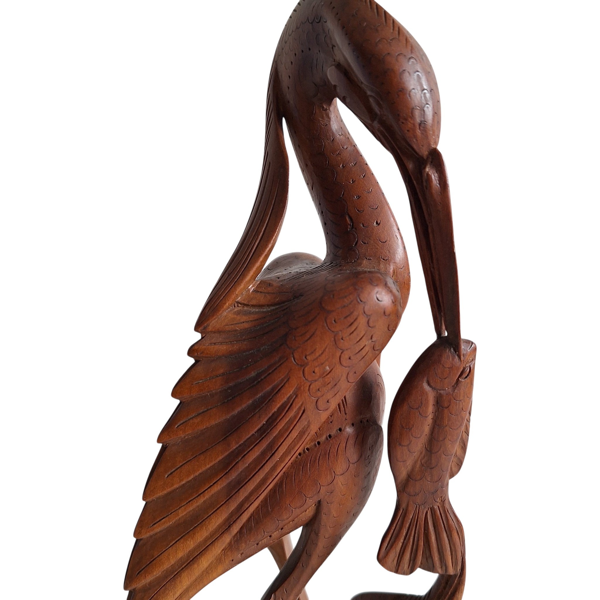 Reiher mit Jungtier – Balinesische handgeschnitzte Holzfigur (29,5 cm)
