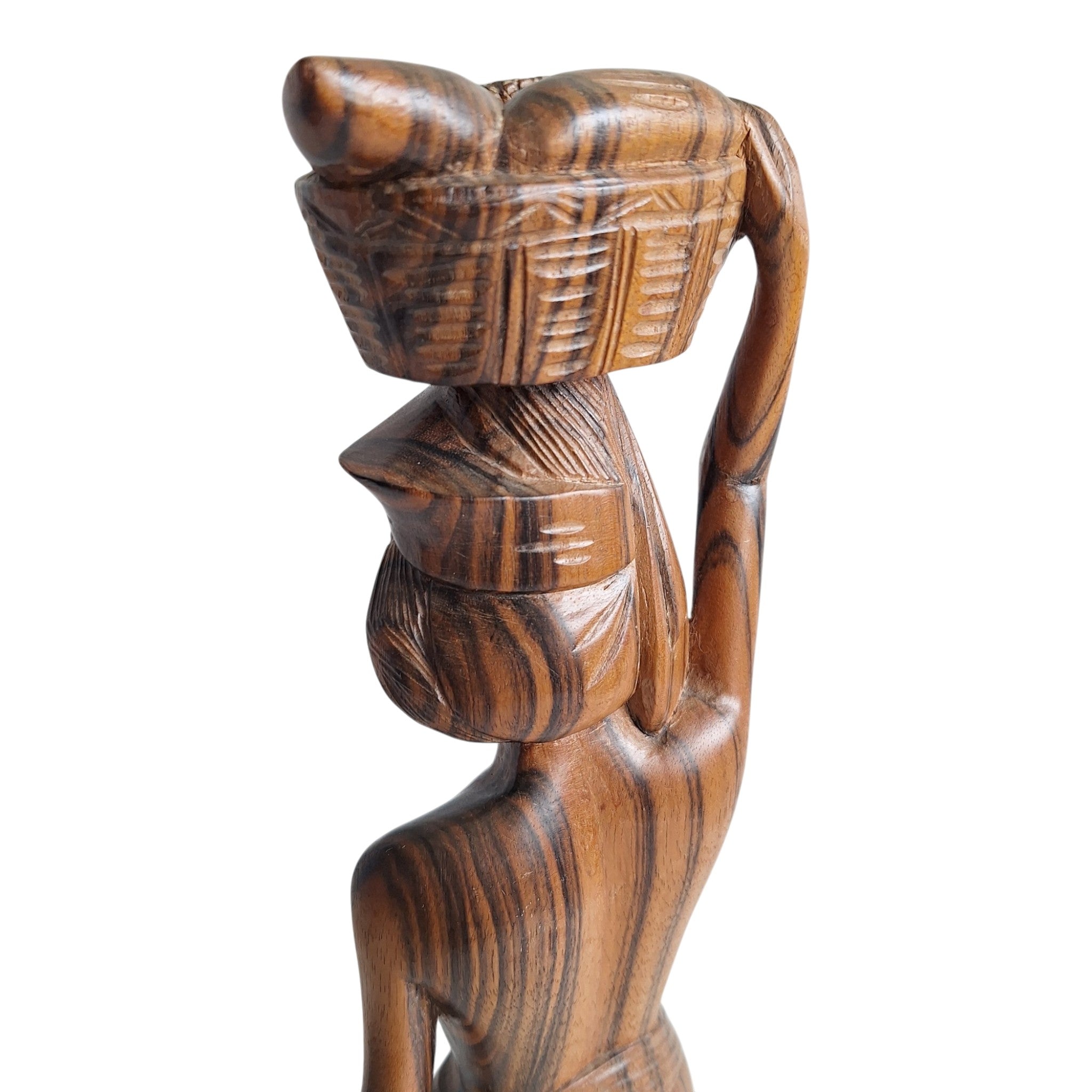 Balinesische Frau mit Obstkorb auf dem Kopf – handgeschnitzte Holzfigur (40,5 cm)