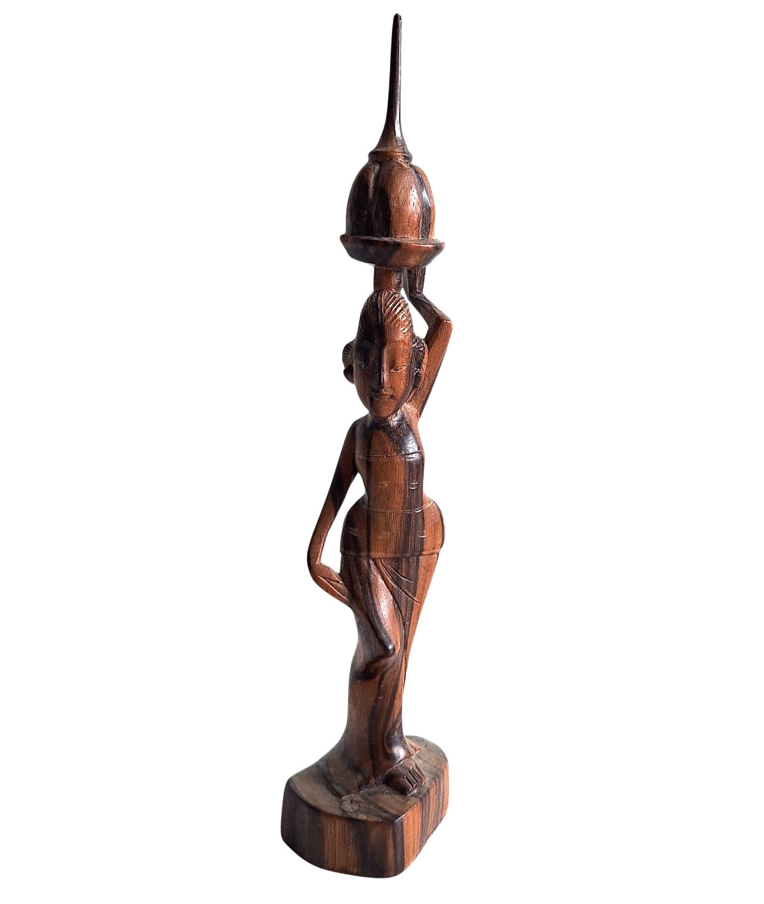 Balinesische Holzfigur Frau mit Korb auf dem Kopf – handgeschnitzt, 21 cm
