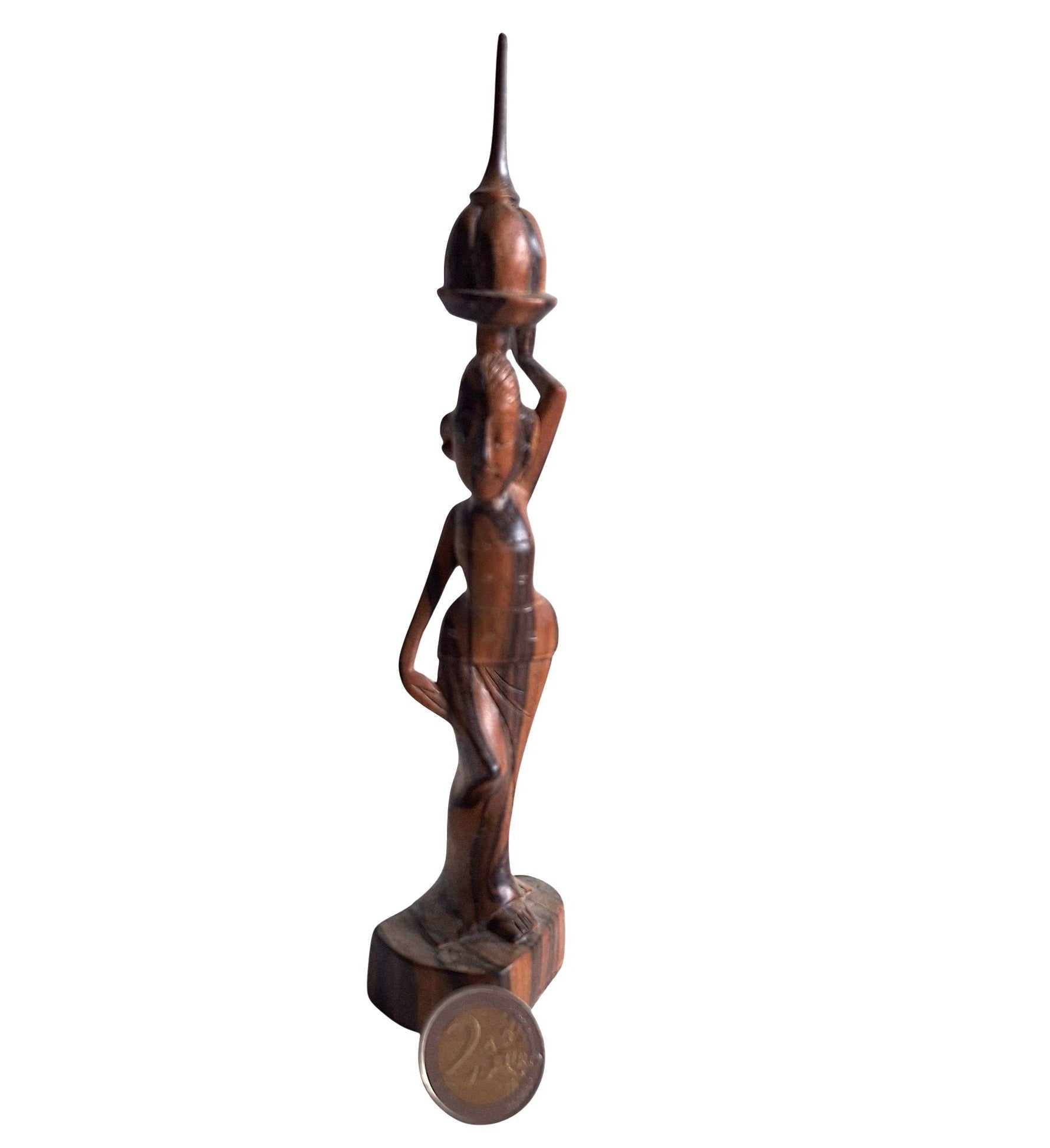 Balinesische Holzfigur Frau mit Korb auf dem Kopf – handgeschnitzt, 21 cm
