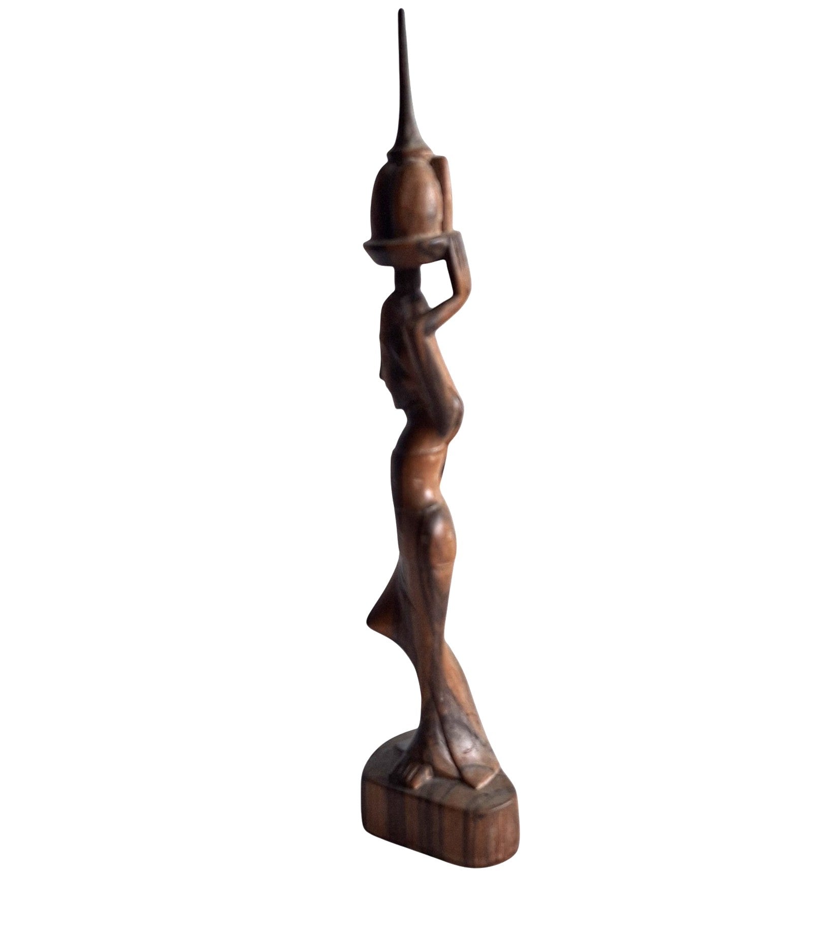 Balinesische Holzfigur Frau mit Korb auf dem Kopf – handgeschnitzt, 21 cm