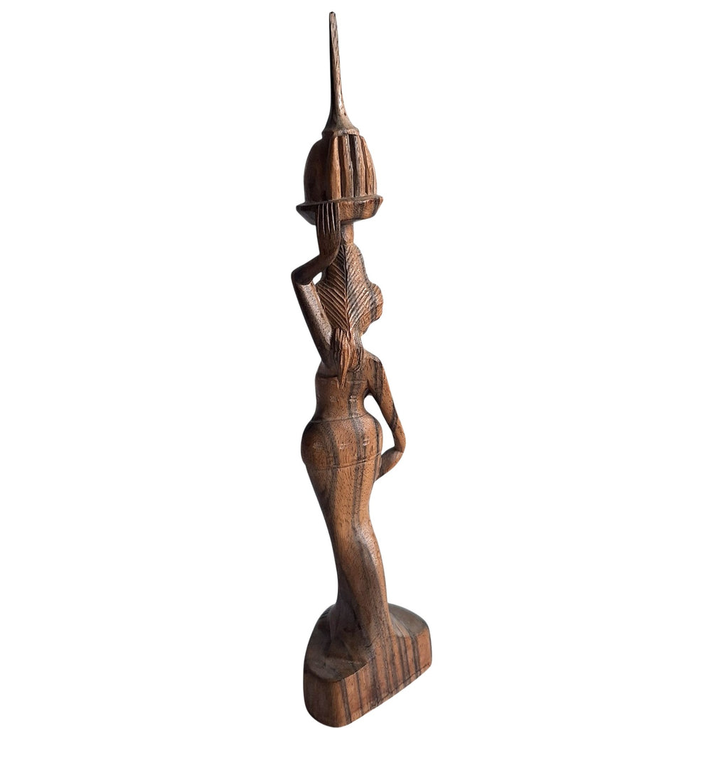 Balinesische Holzfigur Frau mit Korb auf dem Kopf – handgeschnitzt, 21 cm