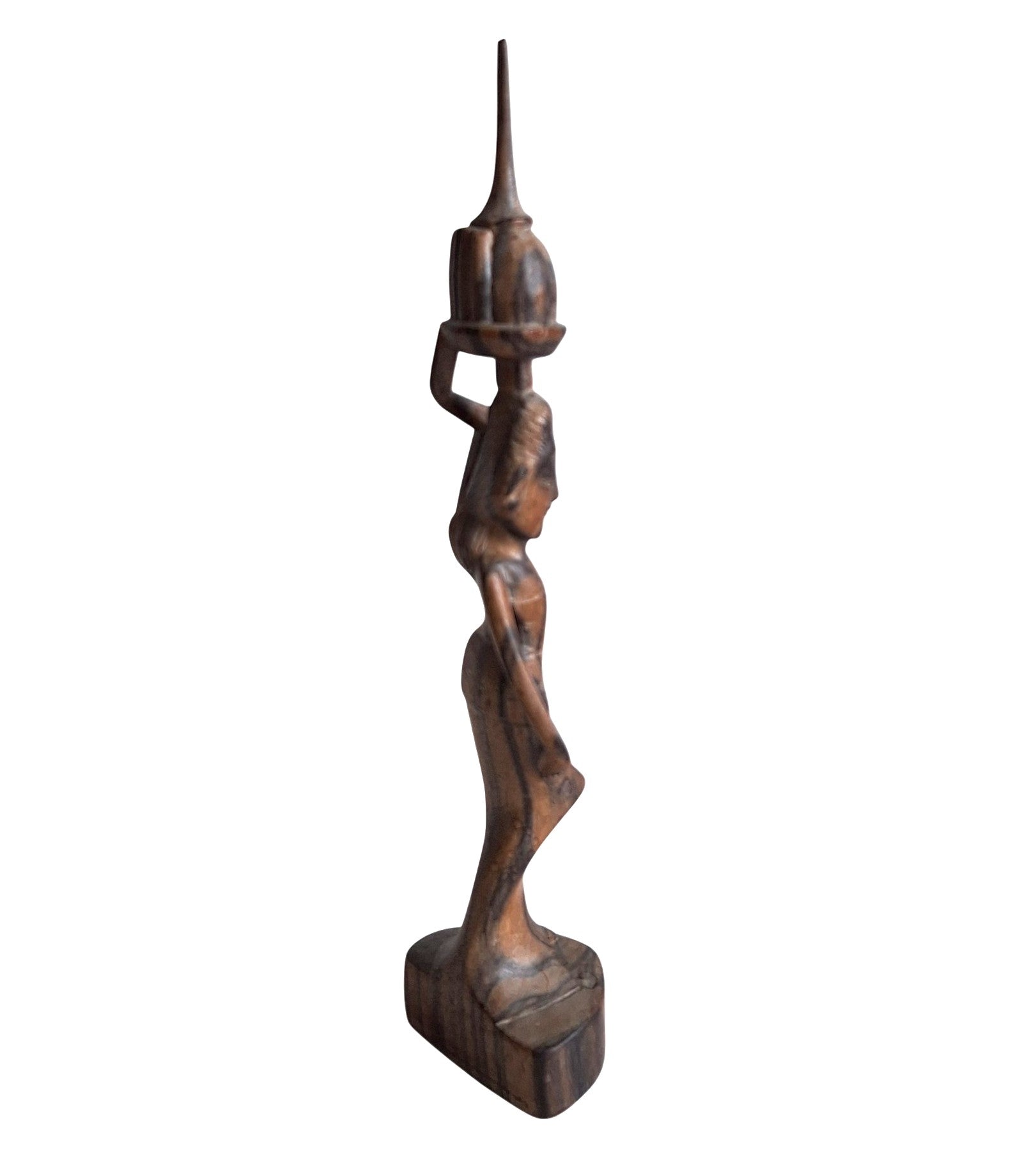 Balinesische Holzfigur Frau mit Korb auf dem Kopf – handgeschnitzt, 21 cm