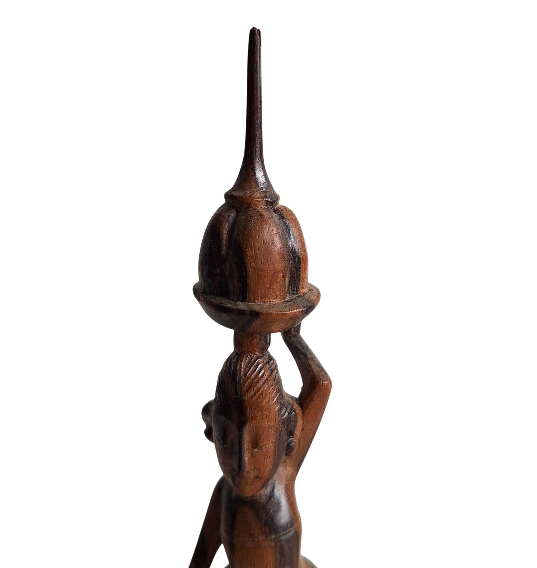 Balinesische Holzfigur Frau mit Korb auf dem Kopf – handgeschnitzt, 21 cm
