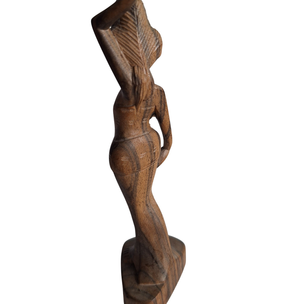 Balinesische Holzfigur Frau mit Korb auf dem Kopf – handgeschnitzt, 21 cm