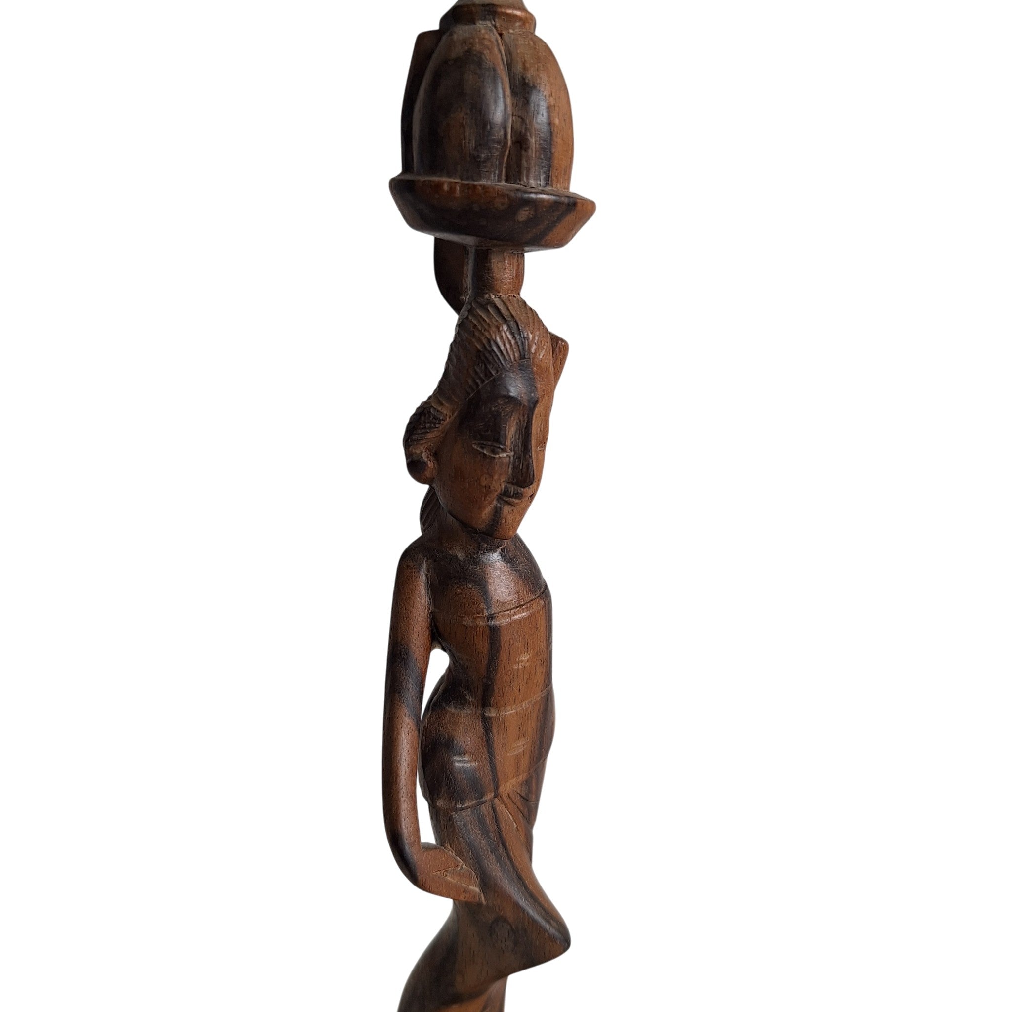 Balinesische Holzfigur Frau mit Korb auf dem Kopf – handgeschnitzt, 21 cm