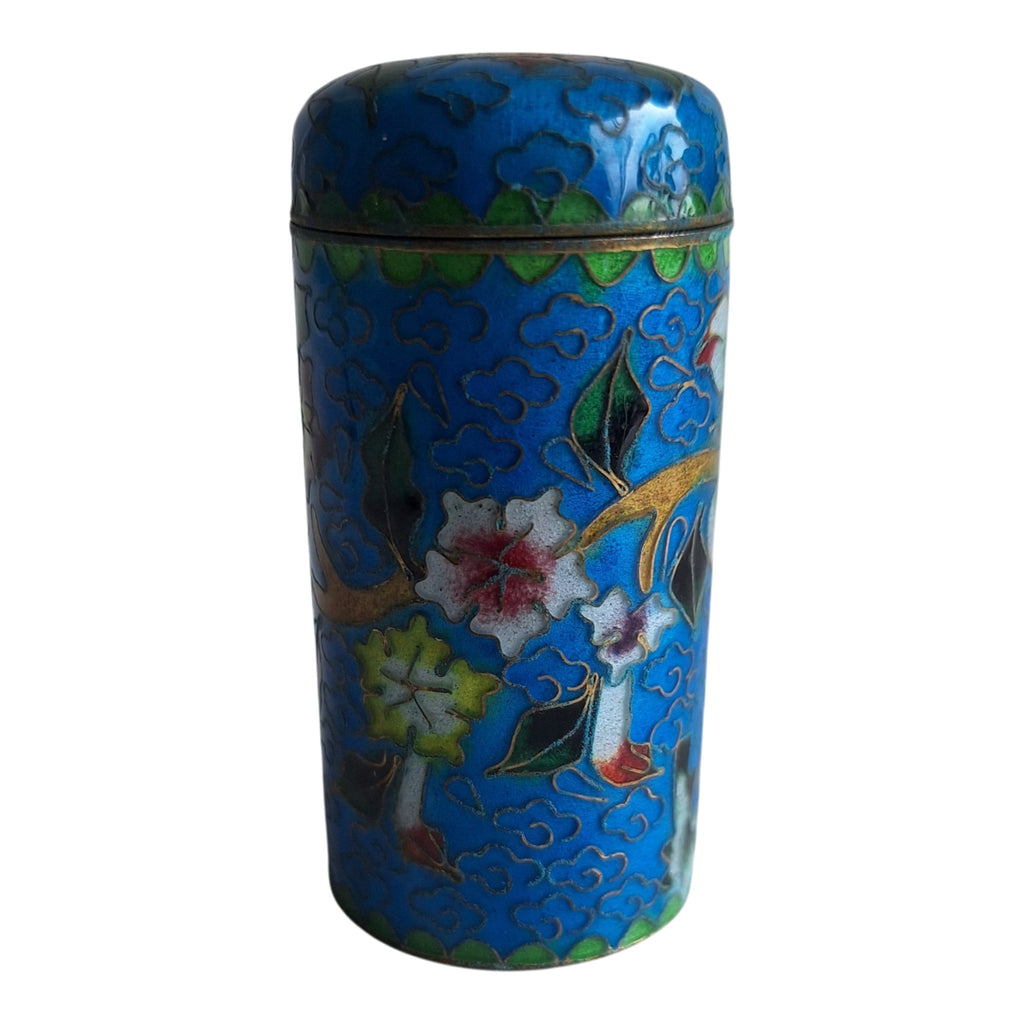 Blaues zylindrisches Cloisonné-Pillendöschen