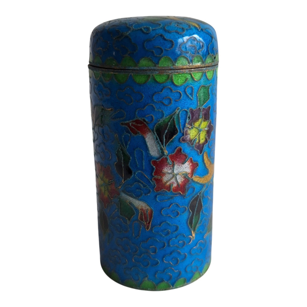 Blaues zylindrisches Cloisonné-Pillendöschen