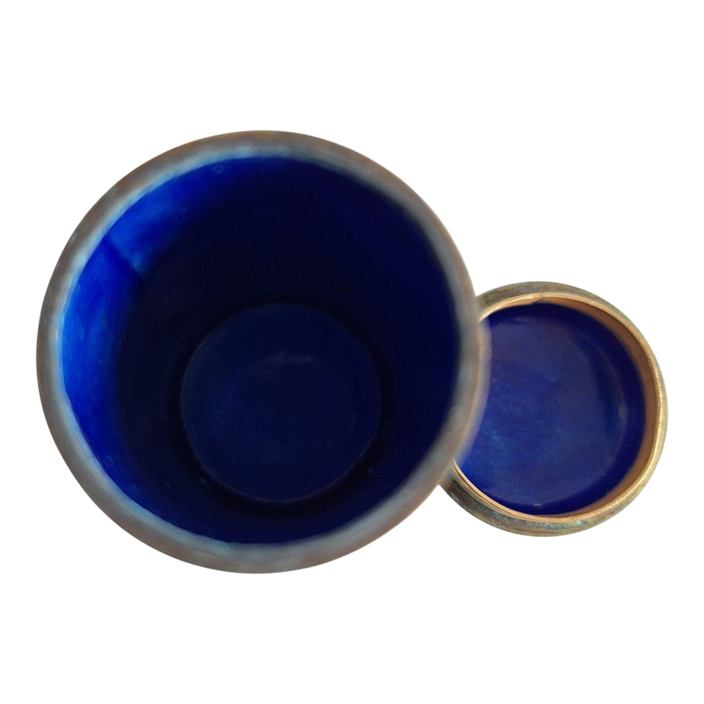 Blaues zylindrisches Cloisonné-Pillendöschen