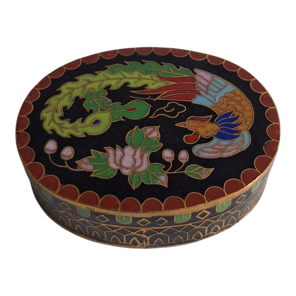 Ovales Cloisonné-Kästchen mit Phönixmotiv