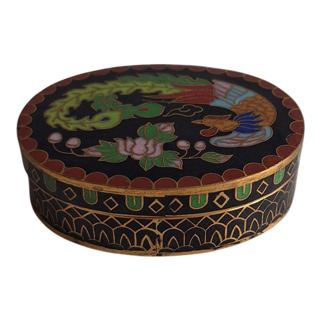 Ovales Cloisonné-Kästchen mit Phönixmotiv